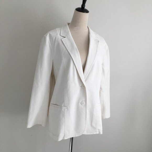 LAFAYETTE 148 New York Eggshell/White Double Slit Hem Denim Blazer Jacket - Picture 1 of 13